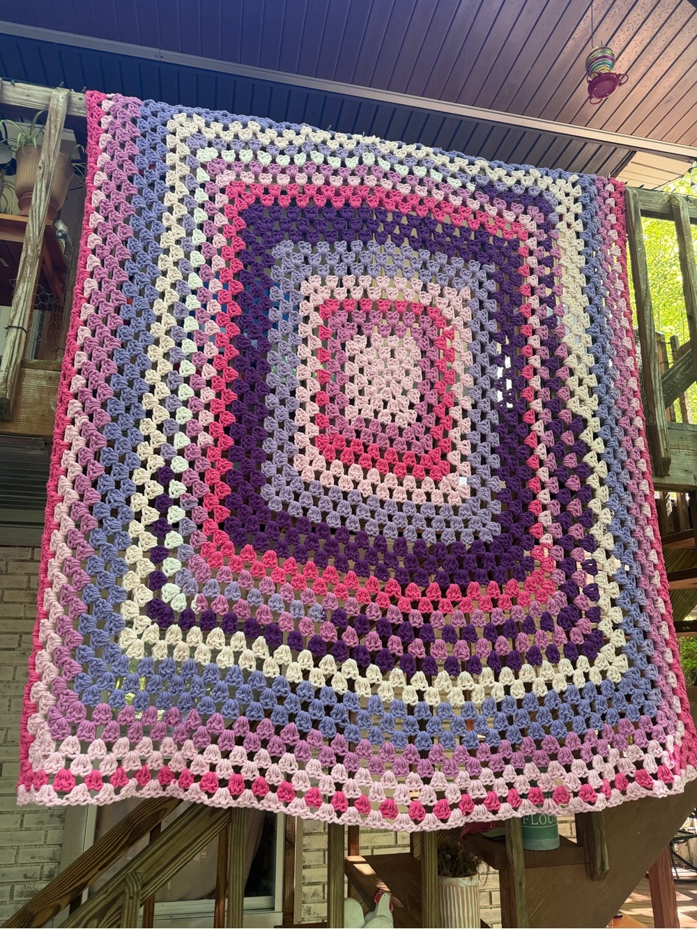 Handmade Purple & Pink Granny Square Crochet Blanket 74x80
